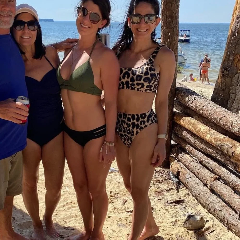 Leopard Print Bikini Set Hi-cut Bottoms Animal Print Swimsuit Black Tan Small - Picture 7 of 8